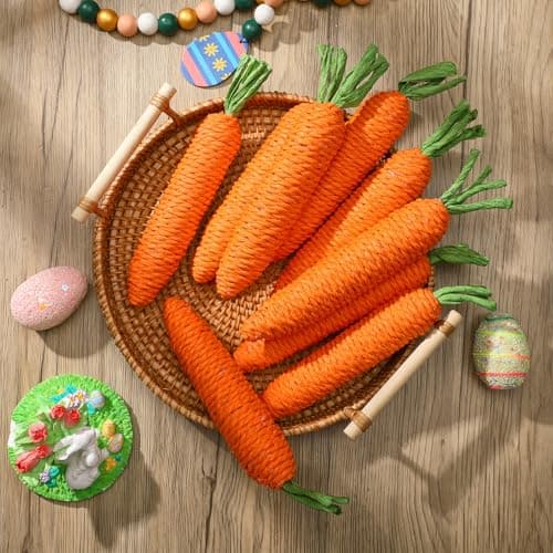 Lunmon 16 Pieces Spring Easter Jute Fabric Carrots Artificial Carrot Easter Carrots Toy Artificial Fabric Carrot Bunny Decor Seasonal Vegetable Toys for Home Tiered Tray Kitchen Party Decor