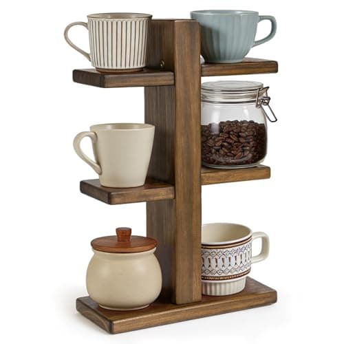 Ecoaterui Coffee Mug Display Shelf Wooden Cup Holder for Kitchen Counter Bar Accessory Kitchen Organizer Mug Rack Countertop Holds 6 Mugs