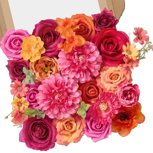 Alecono Artificial Flowers, Orange and Hot Pink Silk Fake Flowers for DIY Wedding Bouquets, Cake Flowers for Table Centerpieces Party Home Decorations