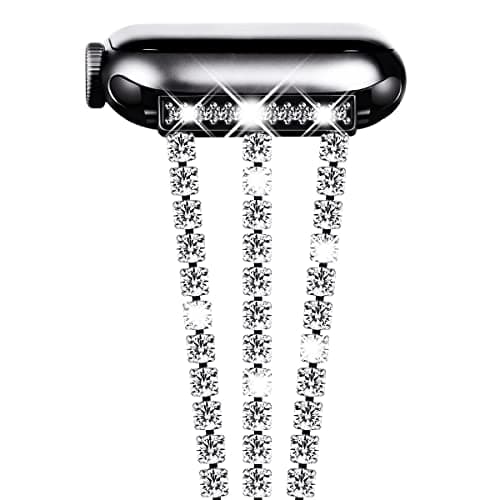 NewWays Compatible for Apple Watch Band 42mm Series 11 10 9 8 7 41mm 40mm SE Series 6 5 4 3 38mm Sparkling Bling Shiny Diamonds Bracelet for iWatch Band Womens Black