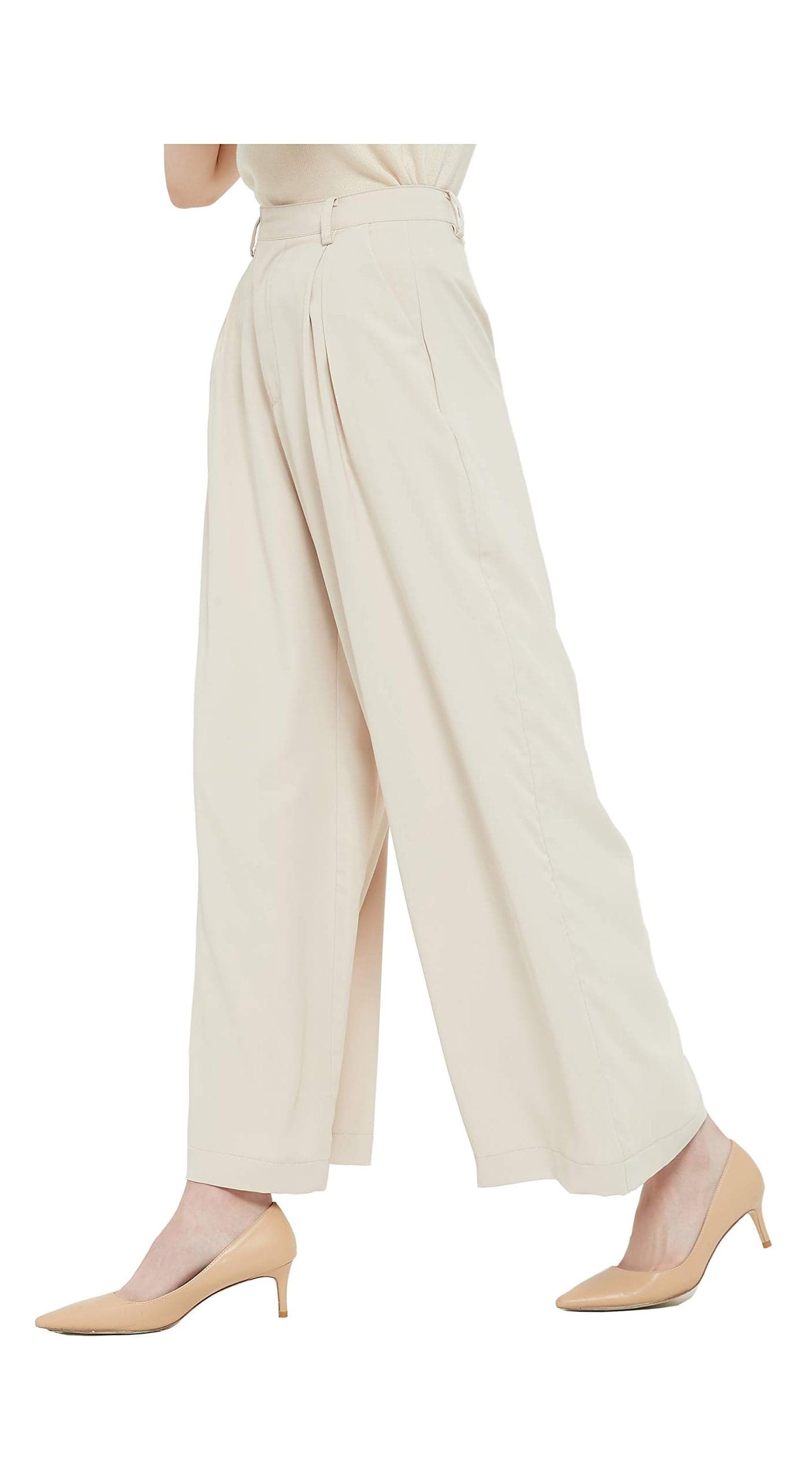 Tronjori Women High Waist Casual Wide Leg Long Palazzo Pants Trousers Regular Size(XS,Summer Beige)