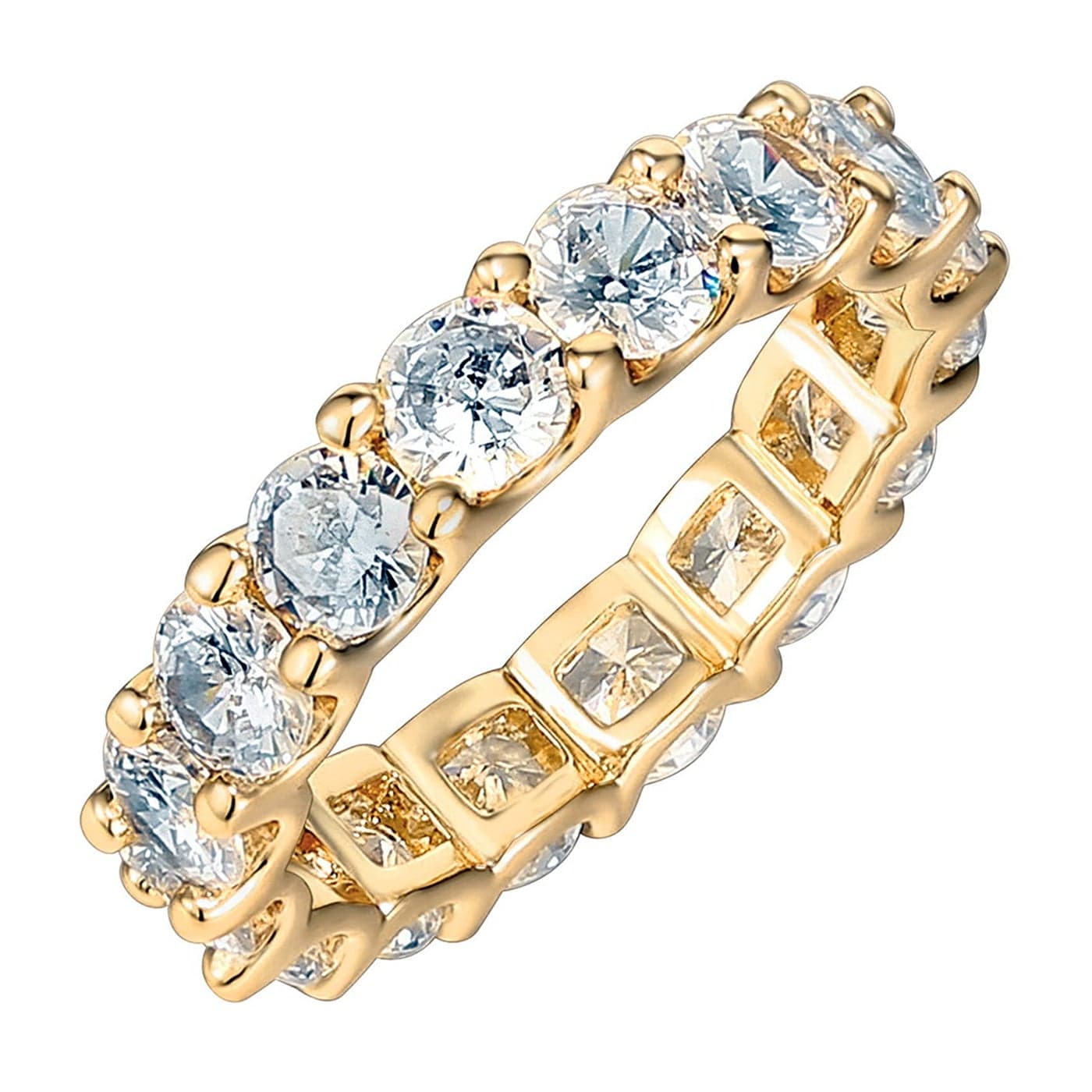PAVOI 14K Yellow Gold Plated Cubic Zirconia Love Ring - 4mm Stackable Rings for Women Size 7