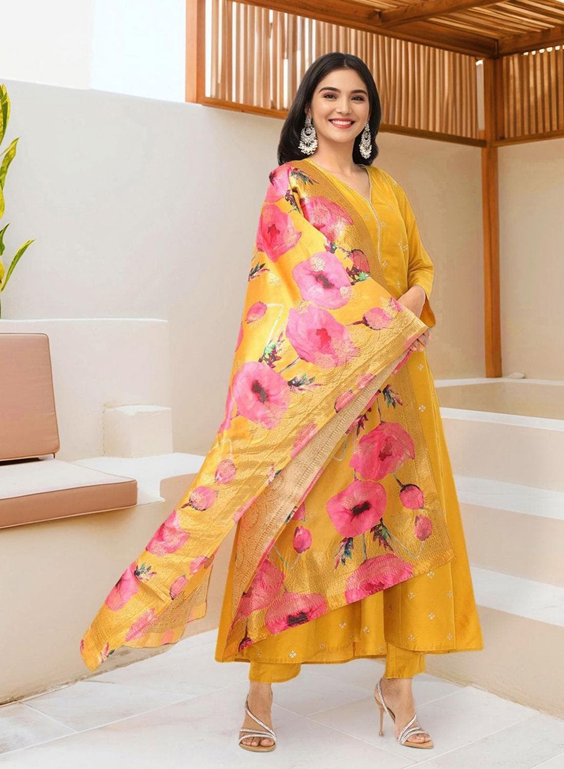 Women YELLOW Kurta Set with Duppatta