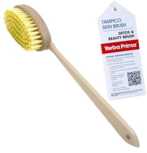 Yerba Prima Tampico Skin Brush for Exfoliation Dry Brushing and Blood Circulation with Natural Fiber Bristles and an AllNatural Maple Wood Handle 1 Brush