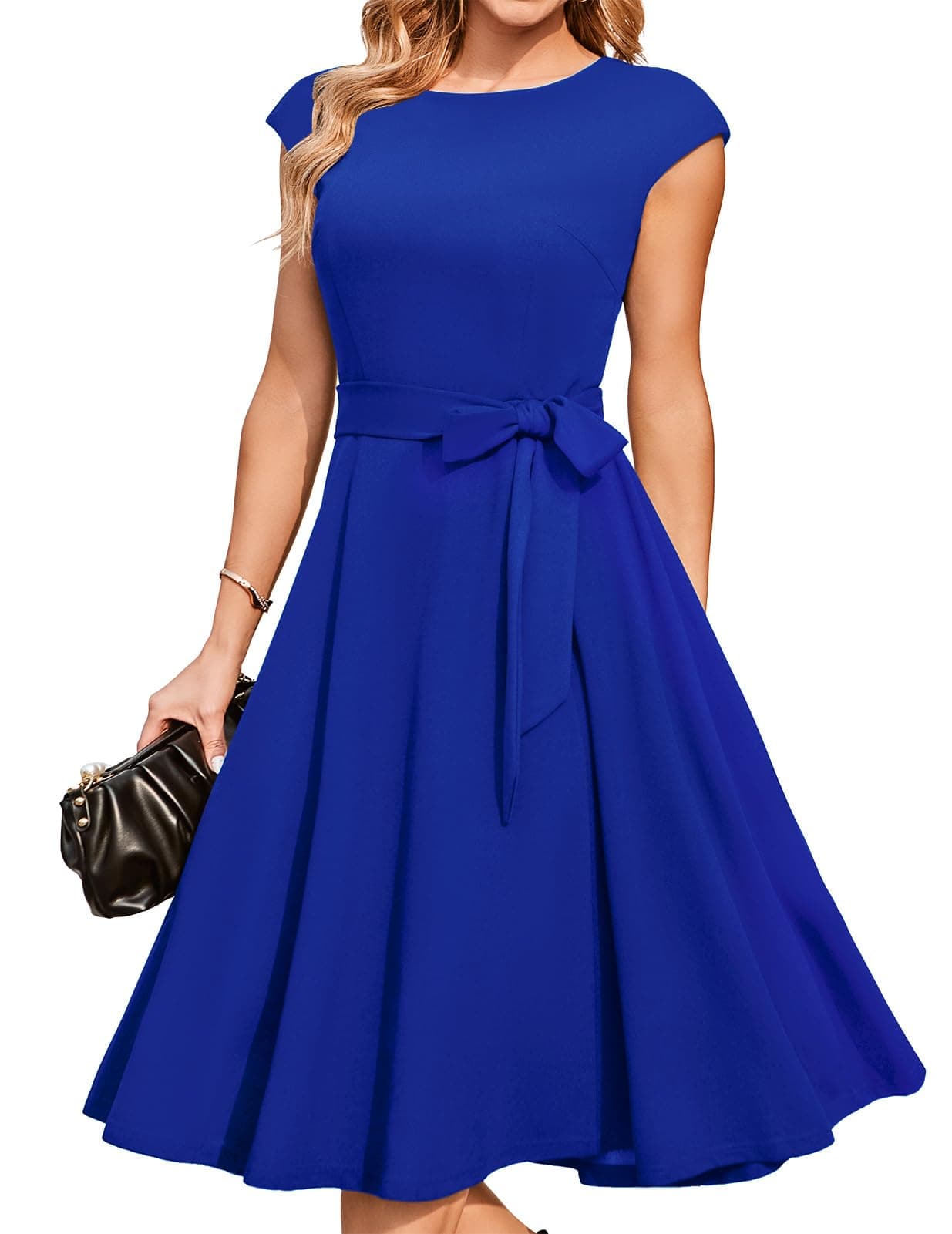 DRESSTELLS Cocktail Dress, Formal Wedding Guest Dresses for Women 2025, Modest Church Vintage Holiday Party Aline Fit Flare Evening Gown RoyalBlue S