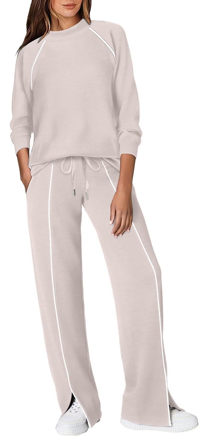 WIHOLL Fall Outfits for Women 2025 2 Piece Comfy Sets Womens Lounge Set Workout Resort Wear Beige XL