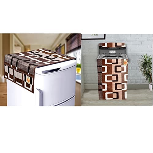 KANUSHI Industries® Fridge Covers/Refrigerator Cover +1 Pc Load Fully Automatic Washing Machine Cover (Suitable for 6 Kg, 6.5 kg, 7 kg, 7.5 kg) (Color- Brown)(FRI+WASMAC-Fully-Brown-Box)