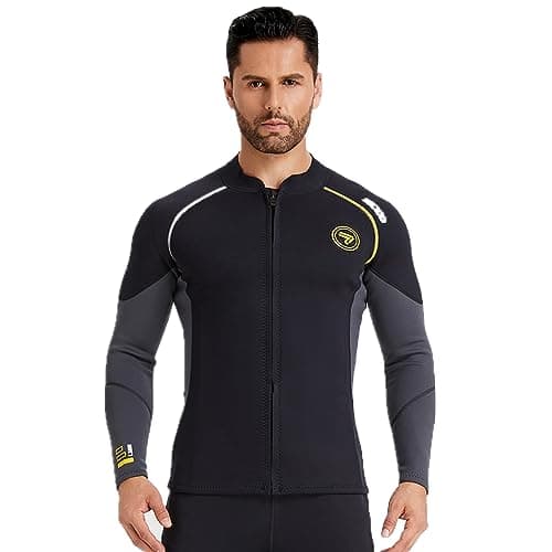 Wetsuit Top 3mm Neoprene Jacket for Men with Zipper Long Sleeve Diving Jacket for Swimming, Snorkeling, Scuba Diving & Surfing(3FT-2-XL)