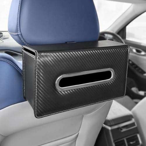 Car Tissue Holder Backseat Napkin Tissue Organizer Durable and Adjustable Car Tissue Box Organizer for Vehicles Universal Fits for 100 120 150 Rectangular Tissue Box Carbon Fibre Black