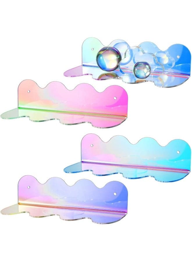 4pcs Iridescent Acrylic Shelves Clear Rainbow Floating Shelves for Wall Modern Sunglasses Essential Oil Picture Ledge Display Toy Storage Wall Shelf Wavy Wall Mounted Display Stand