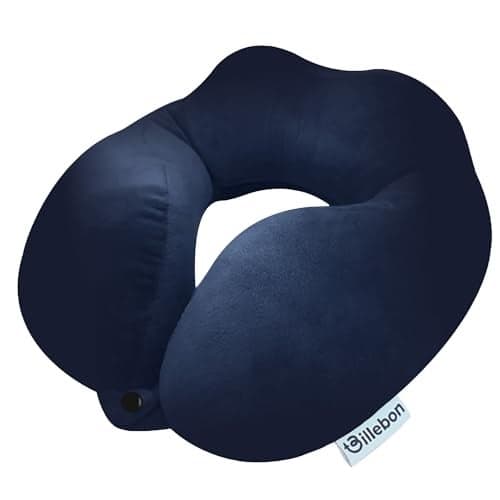 Billebon Premium Neck Pillow Airplane Travel Pillow Neck Adjustable 360 Degree Support Head Rest Neck Support Pillow for Travel (Navy Blue)