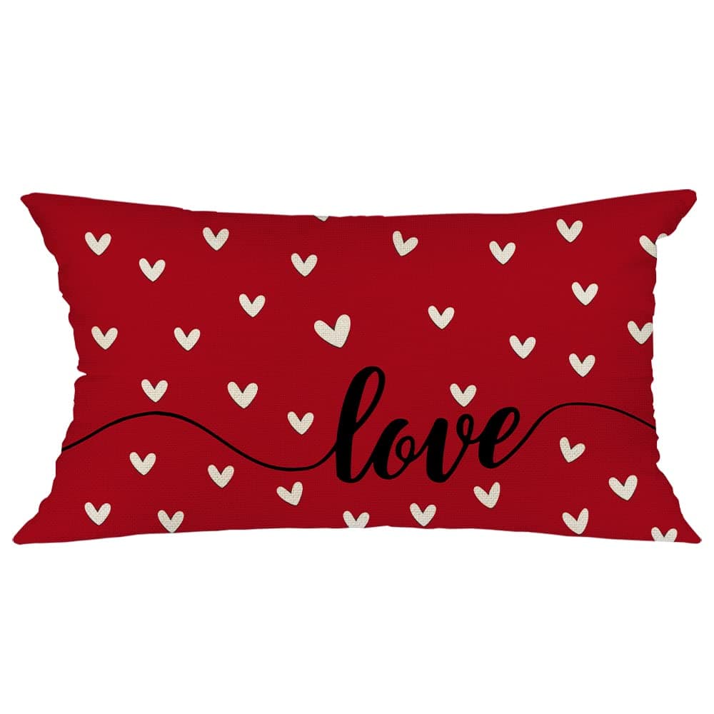 GEEORY Farmhouse Valentine Pillow Cover 12x20 inches Red Love Heart Decorative Throw Pillows for Home Decor