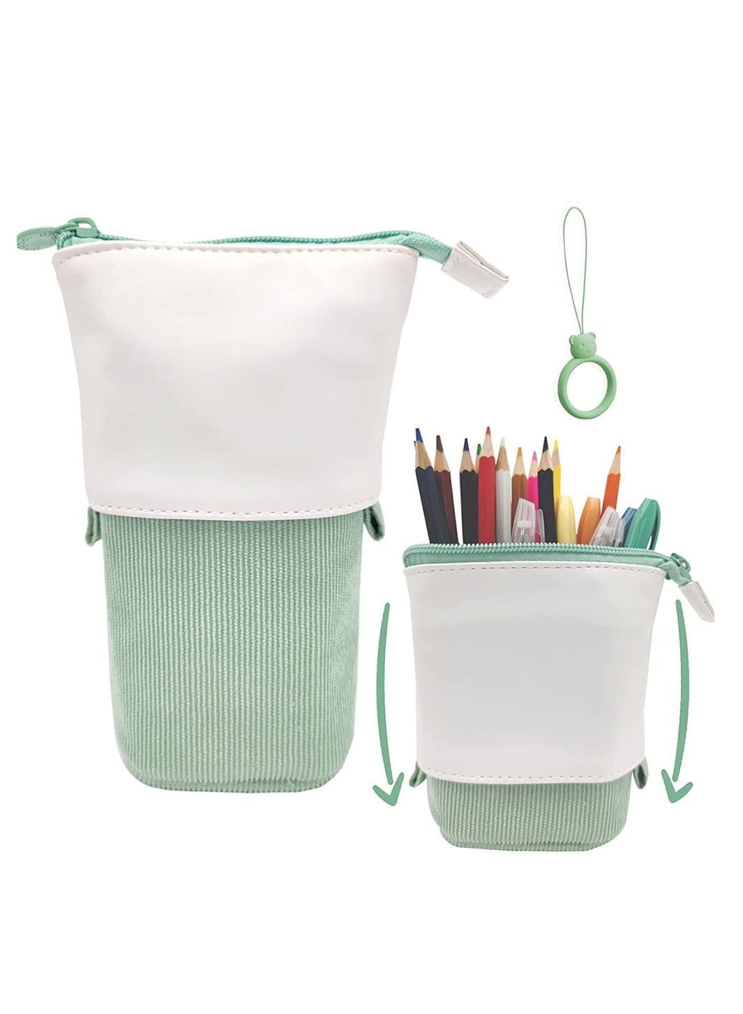 Pencil Case, Pop Up Case Stand Deformed Multifunctional Pen Holder Cute Telescopic Pouch Office Portable Storage Bag Corduroy Box Makeup Bag, Green