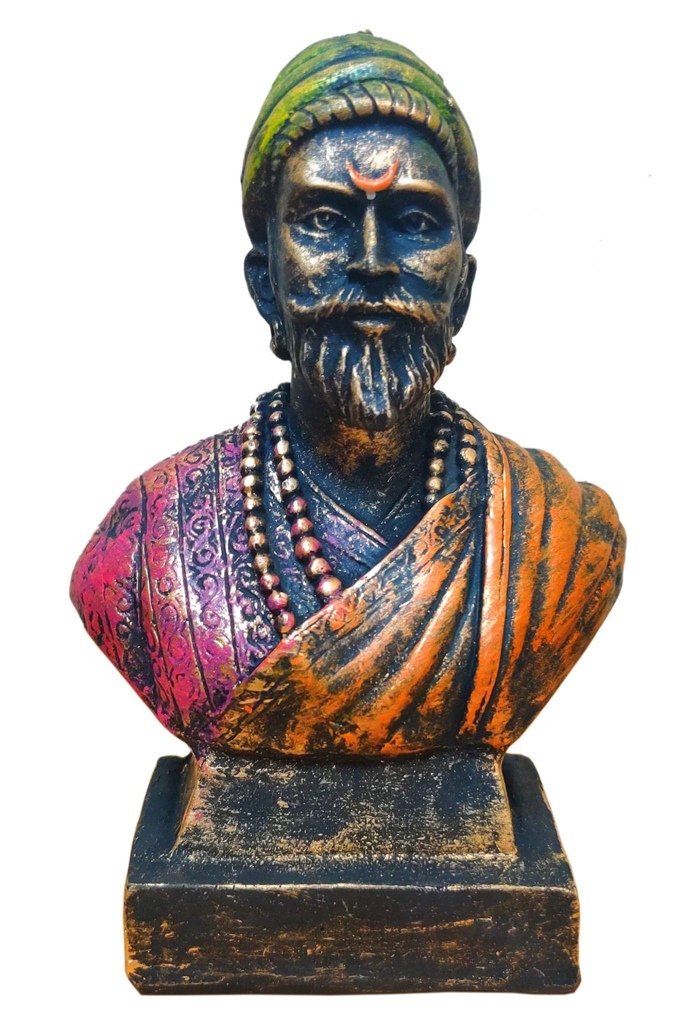 Karigaari Handcrafted Polyresin The Great Maratha Warrior King ChhatraPati Shivaji Maharaj Sculpture Showpiece for Decoration, 15.24 cm x 15.24 cm x 17.125 cm, Multicolour