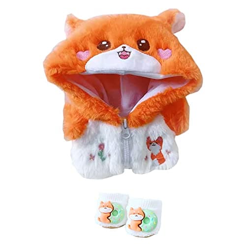niannyyhouse 20cm Plush Doll Clothes Orange Fox Jacket Hoodie Shoes 8in Doll Accessories Dress Up Orange
