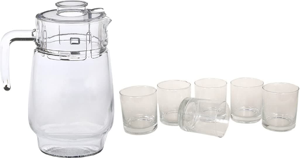 Afast Designer Jug Set of 1 with Stylish Glasses for Serving Water Juice Cold Drinks and Other Drinking Bavrage Glass 300 Ml Jug 1800 Ml Color Transparent Clear