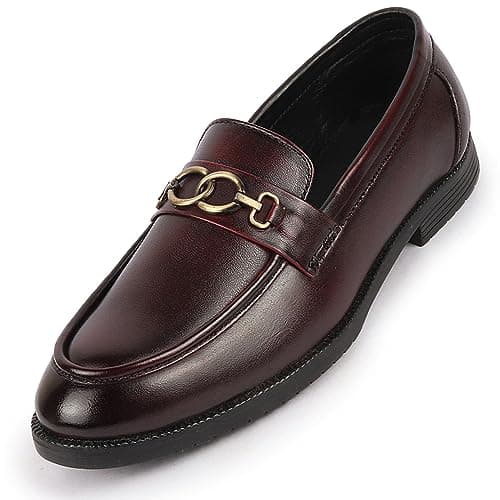 FAUSTO FST FOSMC-2077 CHERRY-42 Men's Cherry Wedding Party Genuine Leather Buckle Slip On Loafer Shoes (8 UK)