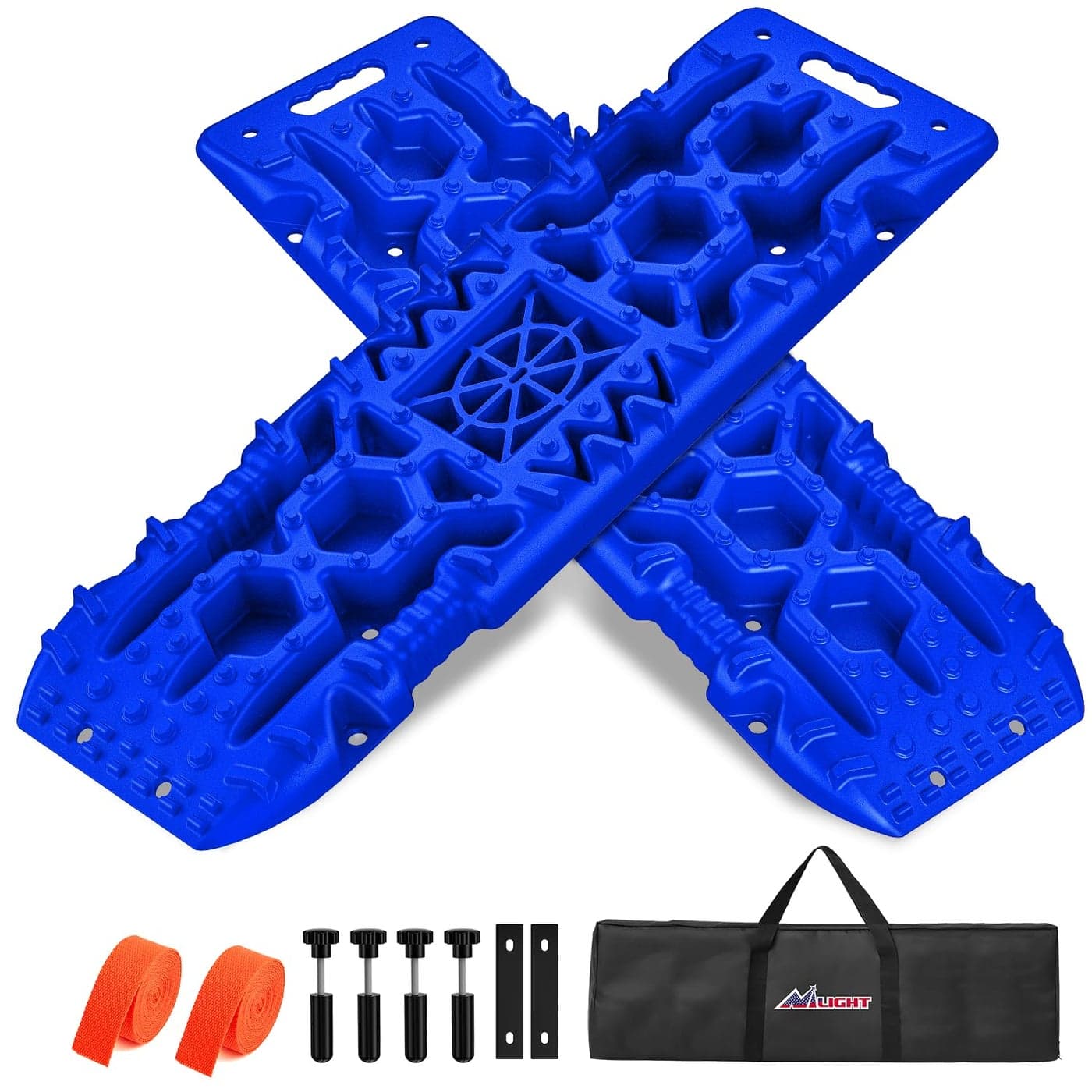 Nilight Recovery Offroad Traction Boards with Jack Lift Base Emergency Tire Ladder Mats For 4WD 4X4 Mud Sand Snow with 2PCS Mounting kit Carry Bag 2 leashes Blue