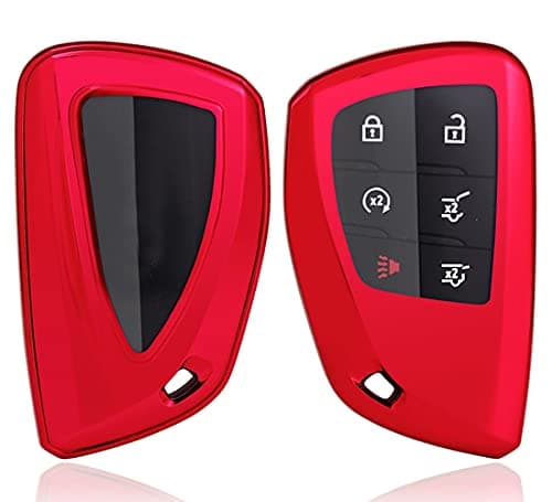 Horande Soft TPU Protector Key Fob Cover Case fit for 2021 2022 2023 2024 2025 GMC Sierra Yukon Chevy Silverado Suburban Tahoe Keyless Entry Key Fob Red