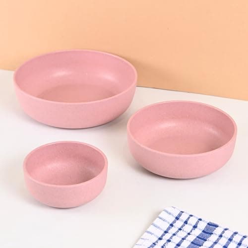 Eha Earth Friendly Salad Bowl Set of 3|1550, 350 & 850 ml |Bowls Made with Rice Husk Biocomposite| Microwave Safe Bowl Set (Reheat) | Pasta & Ramen Bowl | Innocent
