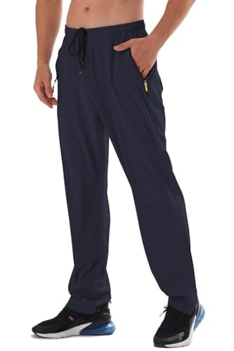 Men's Elastic Waist Hiking Pants Water Resistant Quick-Dry Lightweight Outdoor Sweatpants with Zipper Pockets Darkblue