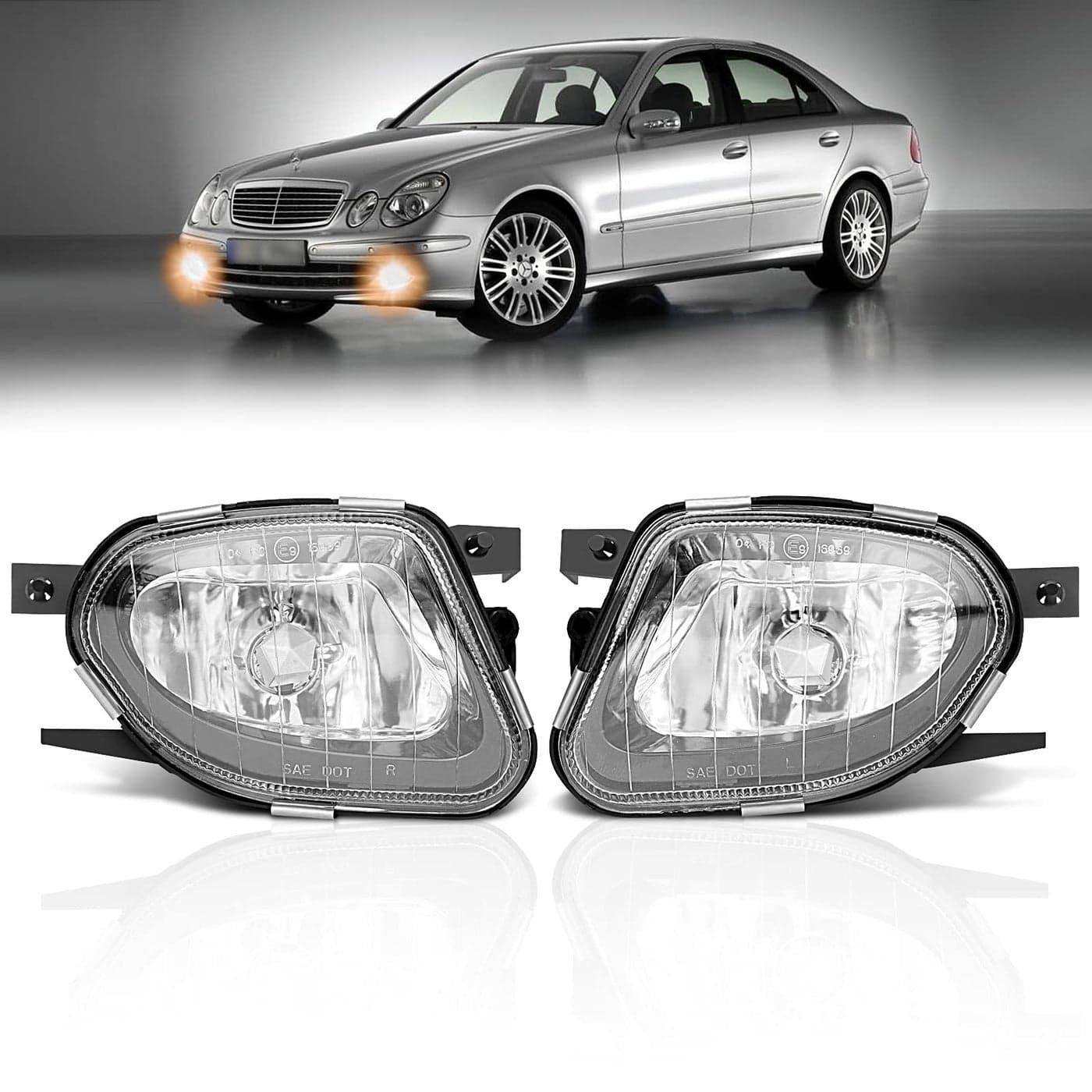 TangMiGe Fog Lights for Mercedes Benz E280 E300 E320 E350 E500 E550 E55 AMG All Configurations W211 S211 20032009 Fog Lamps Replacement 1 Pair Clear Lens