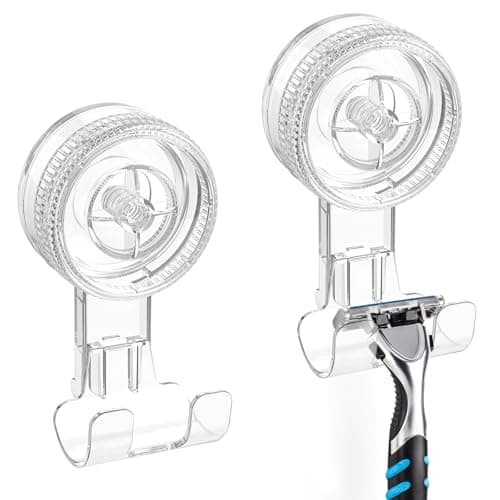 LUXEAR Suction Hooks, 2 Pack Razor Hooks Removable & Reusable Suction Shower Hook Waterproof Powerful Vacuum Suction Hanger for Towel Bathrobe Loofah Bathroom Kitchen Storage Hooks Weather Hanger Hook