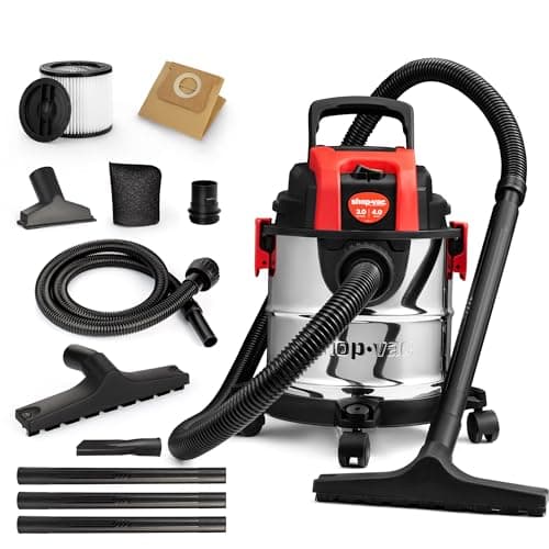 Shop-Vac 3 Gallon 4.0 HP Wet/Dry Vacuum with Blower Function, Stainless Steel Tank, Portable Shop Vacuum with Wheels, Includes Filters, Hose & Accessories, Ideal for Garage and Workshop