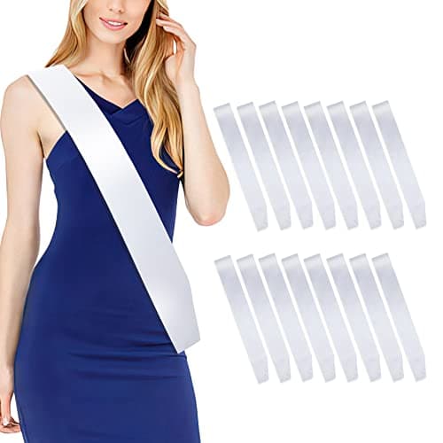 16 Pcs Satin Sash - White Bride To Be Sash, Plain, DIY Sashes For Pageants, Birthdays, Graduation, Hen Party, Homecoming, Custom