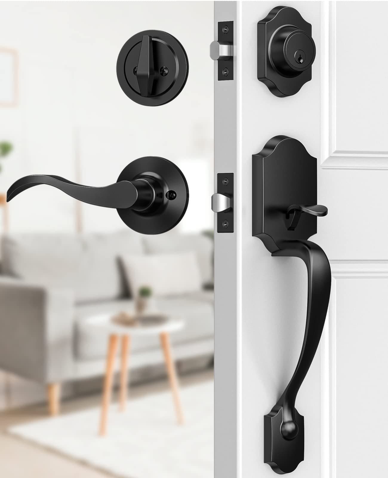 Brightify Front Door Handle and Deadbolt Set Front Door Lock Set Front Door Handles with Lever Single Cylinder Exterior Door Handle Reversible for RightLeft Handed