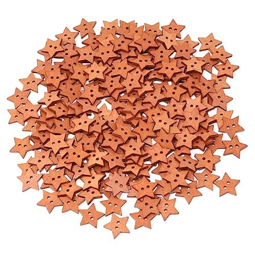 Honbay 200PCS Wooden Star Buttons 2 Hole Antique Brown Decorative Buttons for Skirts Gloves Sweaters Shirts Hats Scarves Headbands Scrapbooking Craft Projects