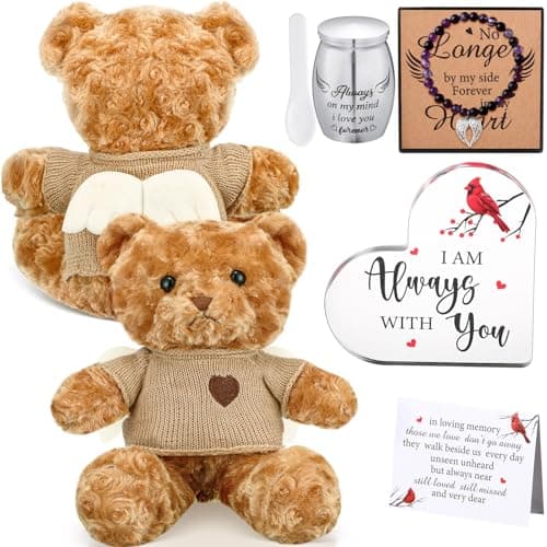 Kenning Cremation Keepsake Urn for Ashes Set Memorial Bear with Mini Urn Spoon Acrylic Heart Memorial Plaque Angel Wing Bracelet Sympathy Bereavement Gift for Loss of Loved OnepetLight Brown