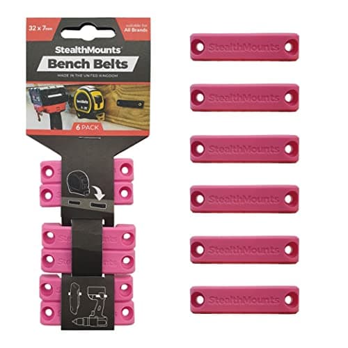 StealthMounts Bench Belt - Universal Tool Holder | Tool Holster Set - 6 Pack | Perfect Tool Hanger Storage Dock for Power Tools, Tape Measures and Belt Clips (Pink)