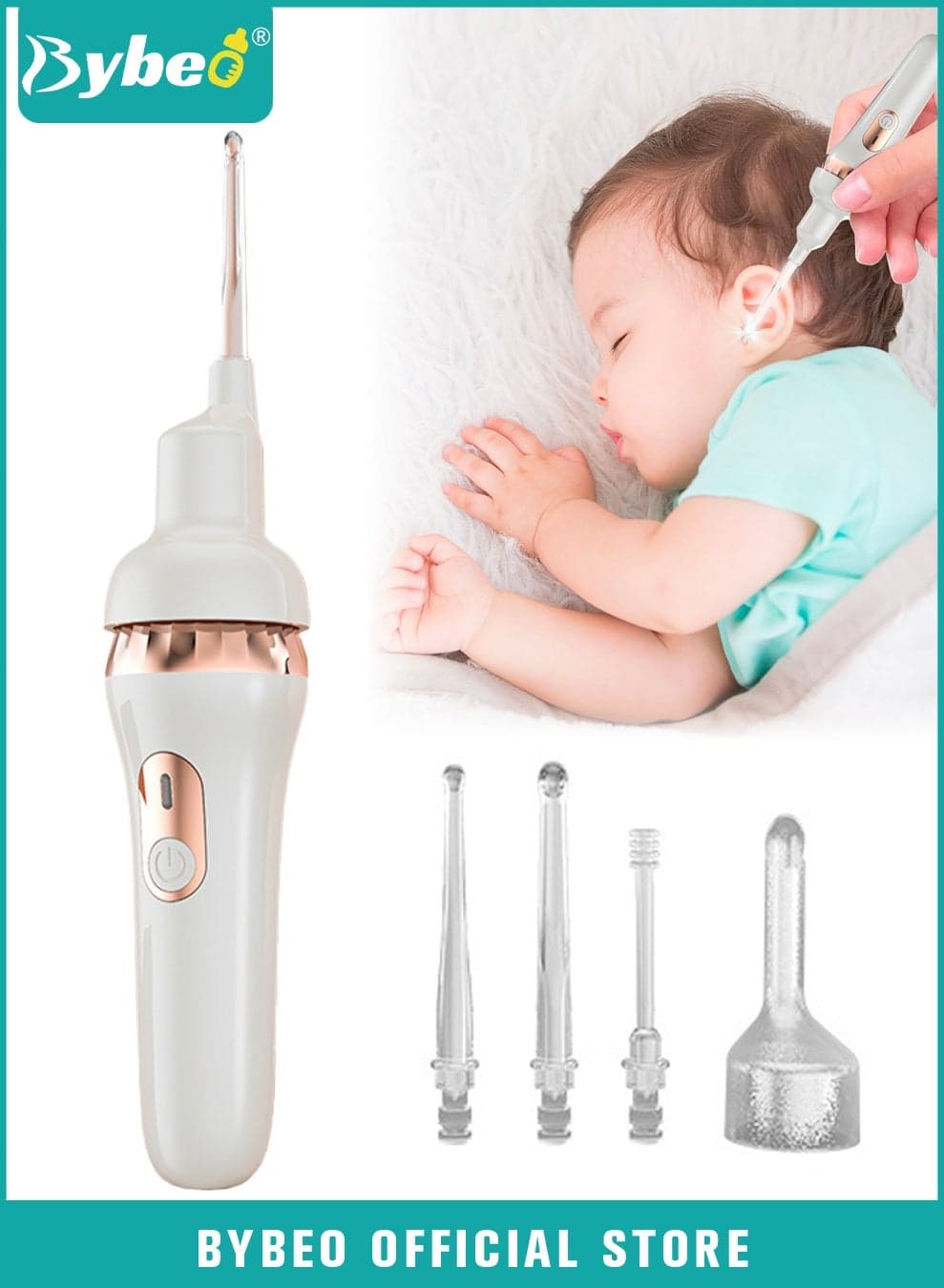 Ear Cerumen Removal Kit, Automatic Electric Ear Wax Remover, Ear Cleaner, Earwax Cleaning Kit with LED Light, Powerful Suction for Baby, Children and Adults, Painless Cleaning Tool