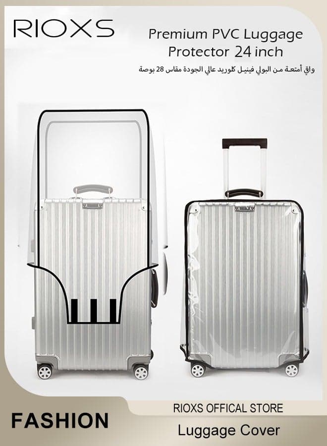 Luggage Cover, 24 Inch Clear Luggage Protector, Premium PVC Travel Luggage Cover For Wheeled Suitcase, Transparent Suitcase Covers, Waterproof Dustproof & Anti-Scratch Luggage Protector-Thickness 0.2mm,24 Inch