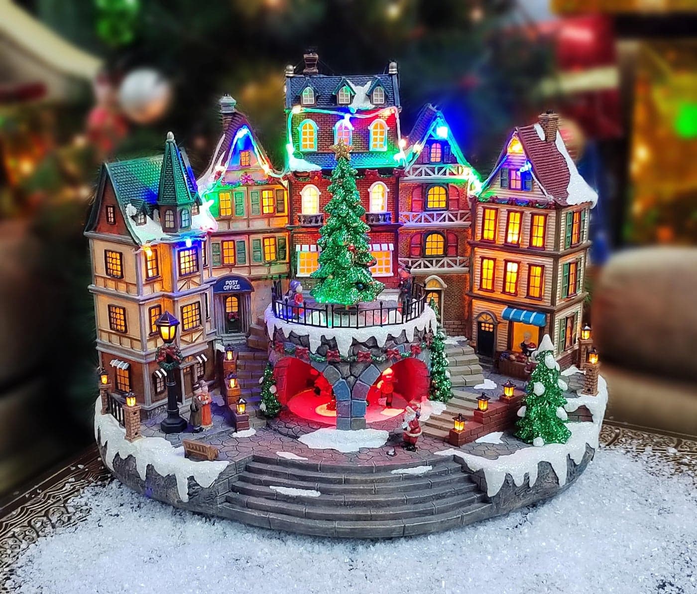 MOMENTS IN TIME 126H Animated City Hall Town Center Moving Tree LED Lights 8 Classic Carols Christmas Music Adapter Included Christmas Village HandPainted Resin Polyresin