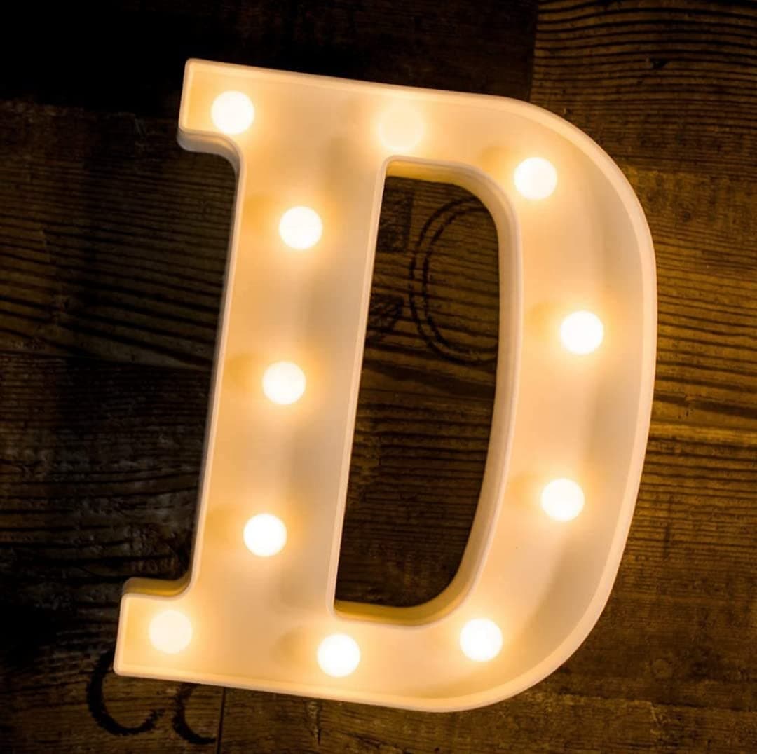 VRB Dec Plastic Night Light LED Marquee Sign - Battery Operated Nursery Lamp, Decorative for Kid's Room, Party, Home, Wall Decor (Pack of 1, D, White)