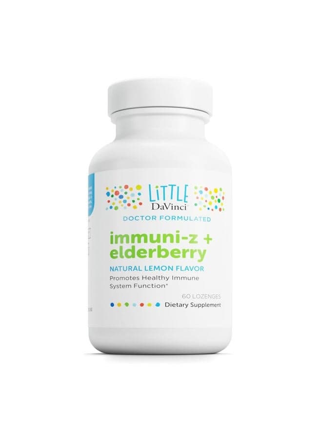 Little Immuni-z + Elderberry - Kids Zinc Lozenge to Support Immune Health, Healthy Lungs and Throat Tissue* - with Vitamin D3, Zinc, Elderberry and More - Lemon Flavor - 60 Lozenges