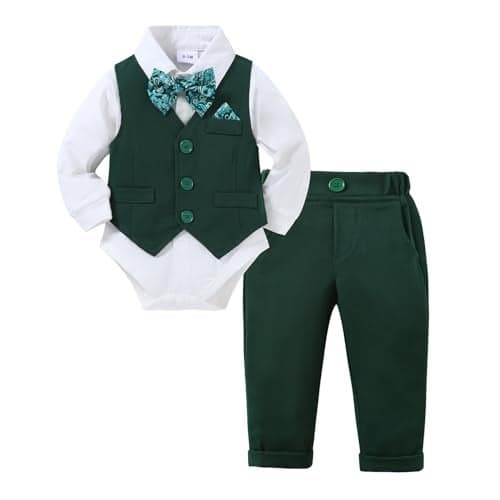 DISAUR First Christmas Church Outfit Baby Boy Wedding Outfit 3-6 Months Christmas Tree Green Baby Boy Suit