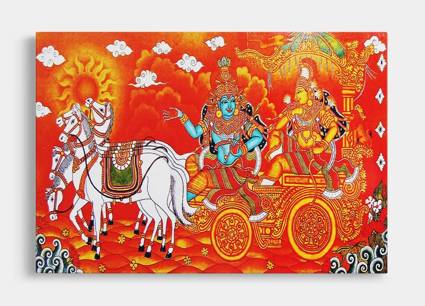 SCPmarts Kerala Mural Art Canvas Painting Framed | Kerala Painting Wall Decoration | Kerala Mural Art Wall Painting | Wall Murals For Living Room | Size 12 Inch x 16 Inch (THEME6)