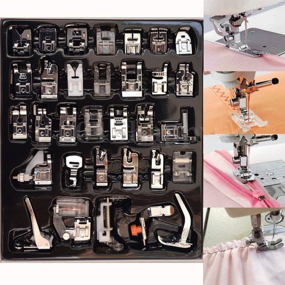 YEQIN 32 PCS Domestic Sewing Foot Presser Feet Set for Singer Brother JanomeKenmore BabylockElnaToyotaNew HomeSimplicity and Low Shank Sewing Machines