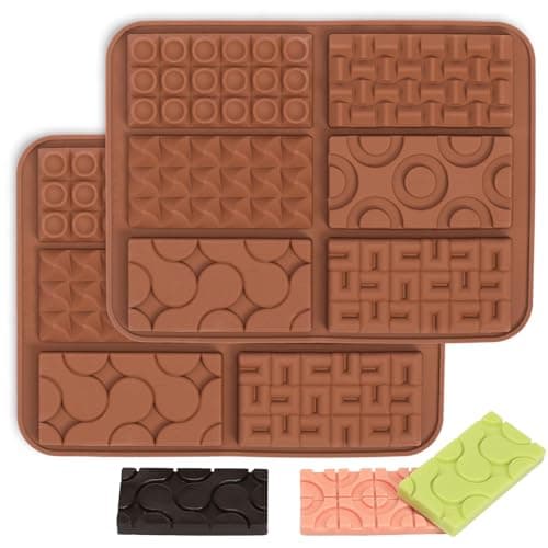 ZTHapwa Chocolate Bar Mold Silicone with 6 Pattern, 2 Pcs 0.3-Inch-Deep Break-Apart Chocolate Molds for Homemade Protein and Energy Bar, Small Silicone Molds for Wax Melts/Candle/Resin, Waffle Shape