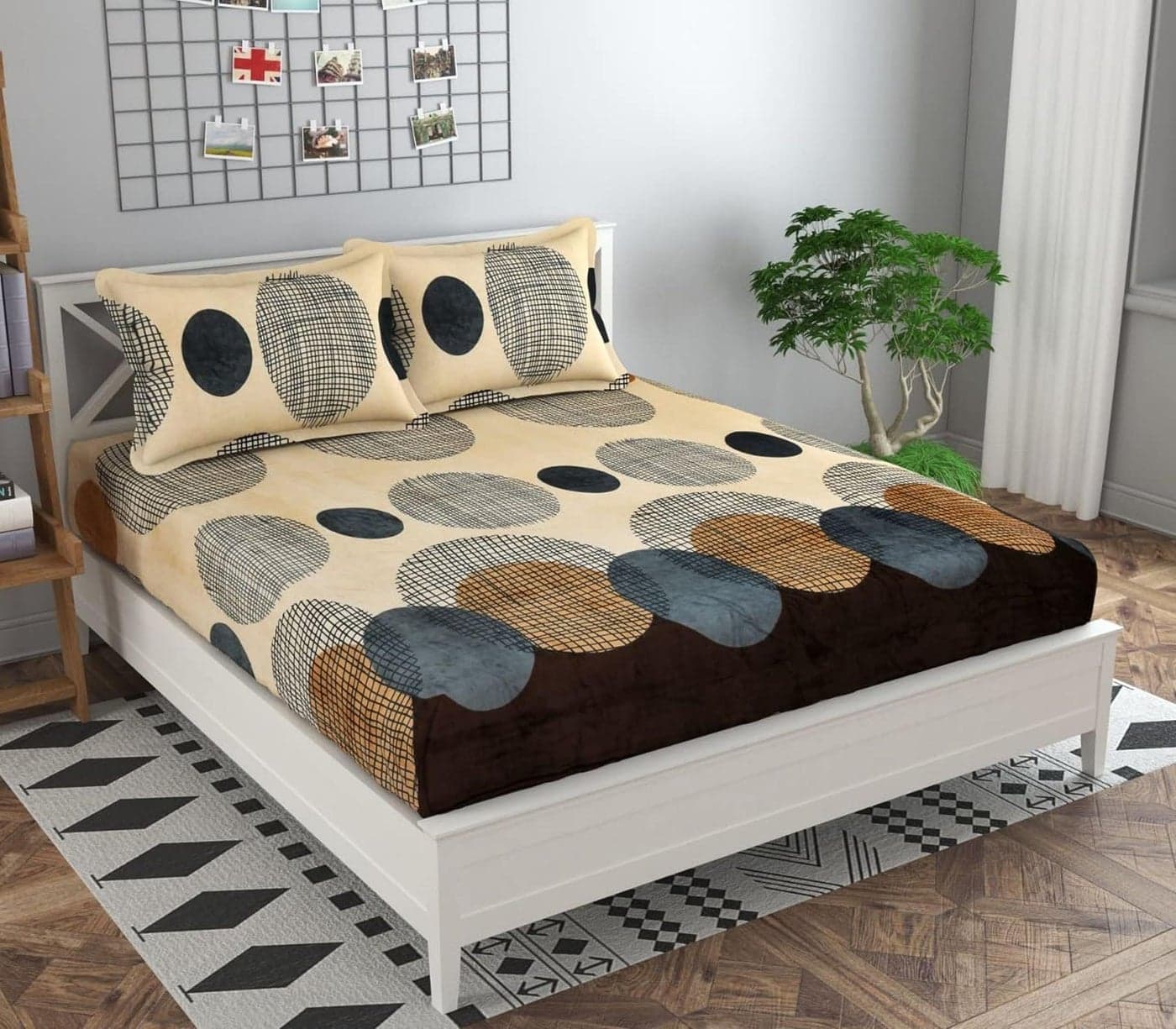 Temoli® Premium Velvet Flannel Elastic Fitted King Size Double Bedsheet with 2 Zipper Pillow Covers | Winter Warm Bedsheet for Double Bed (72x78 inch, Beige)