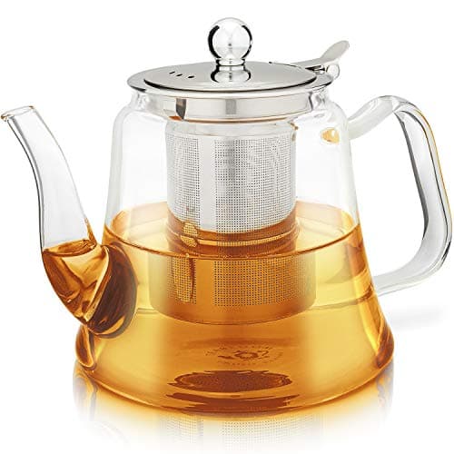 Teabloom Siena Borosilicate Glass Teapot – Stain-Free, Heatproof Tea Maker With Removable Loose Tea Infuser – 40 oz (4-5 Cups)