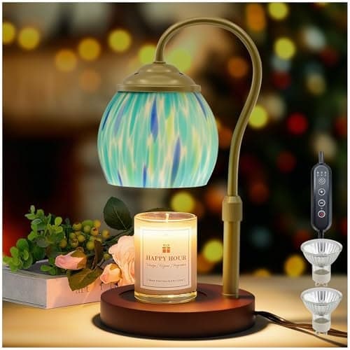 Candle Warmer Lamp with Timer Dimmer - Height Adjustable Wax Melt Warmer for Jar Candles, Blown Art Glass Candle Warming Lamp with 2 Bulbs Birthday Gifts for Mom Women Candle Holders for Home Decor
