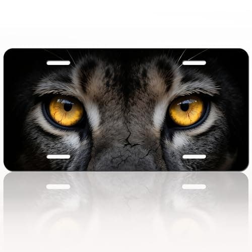 Animal Eyes License Plate Aluminum Decorative Personalized License Plate Novelty Vanity Tag Cover with 4 Holes Car Decor Accessory Cougar
