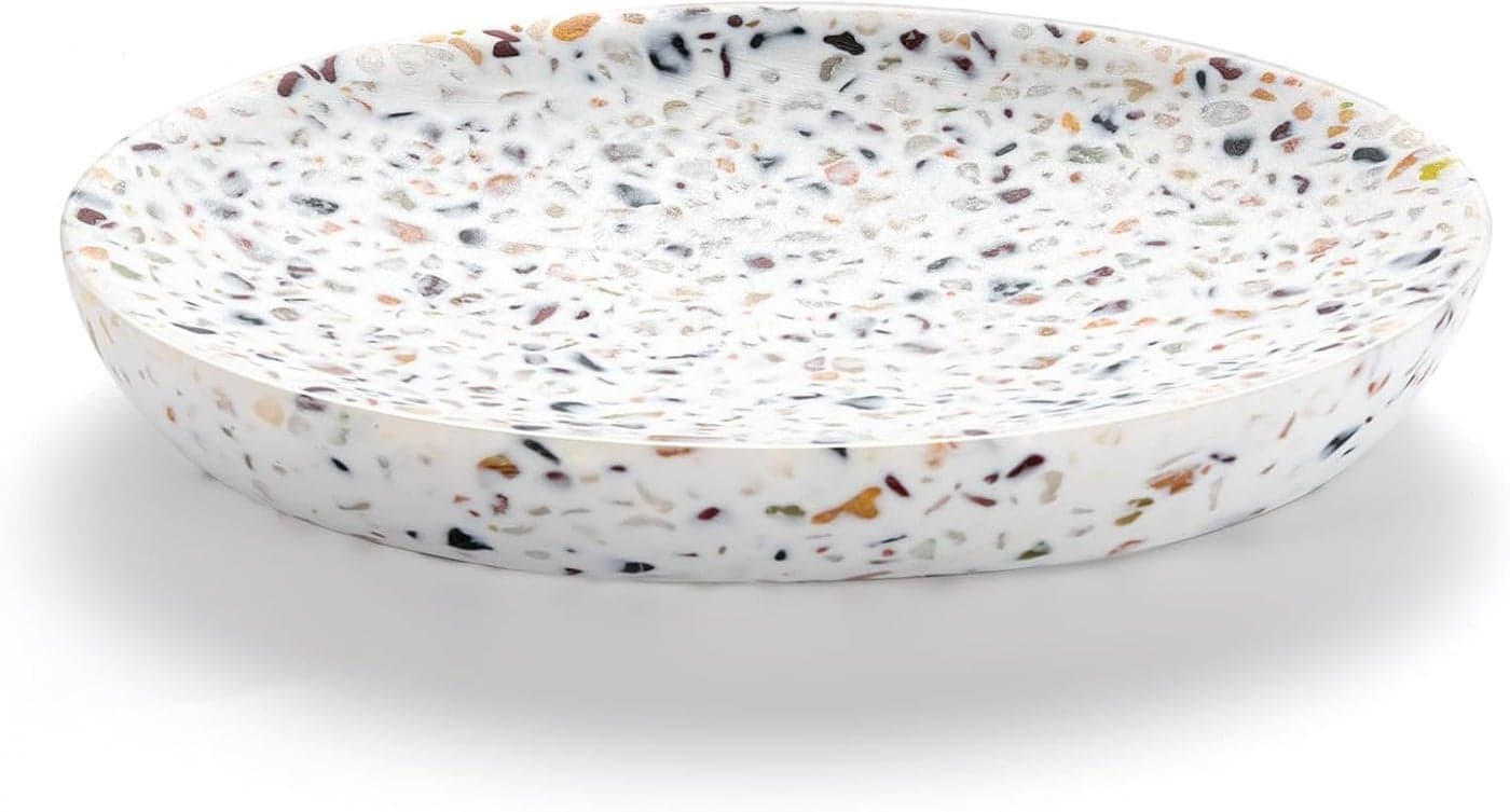 Luxspire Soap Dish Resin Soap Tray Soap Holder Container Box Oval Soap Plate Case Sponge Dish Scrubbers Tray Holder for Bathroom Vanity Shower Kitchen Sink Counter Top Terrazzo