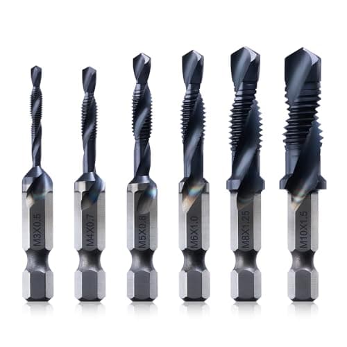 Kraftek Metric(M3 - M10) 6pcs Combination Drill and Tap Bit Set, Ultra TiAlN Coating M2 Drill Tap Set for One-Step Drilling, Tapping, and Deburring