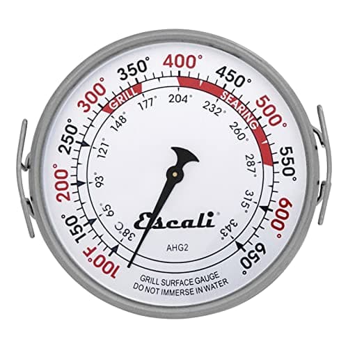 Escali AHG2 Stainless Steel Extra Large Direct Grill Surface Thermometer Searing Temperature Zones 100600F Degree Range