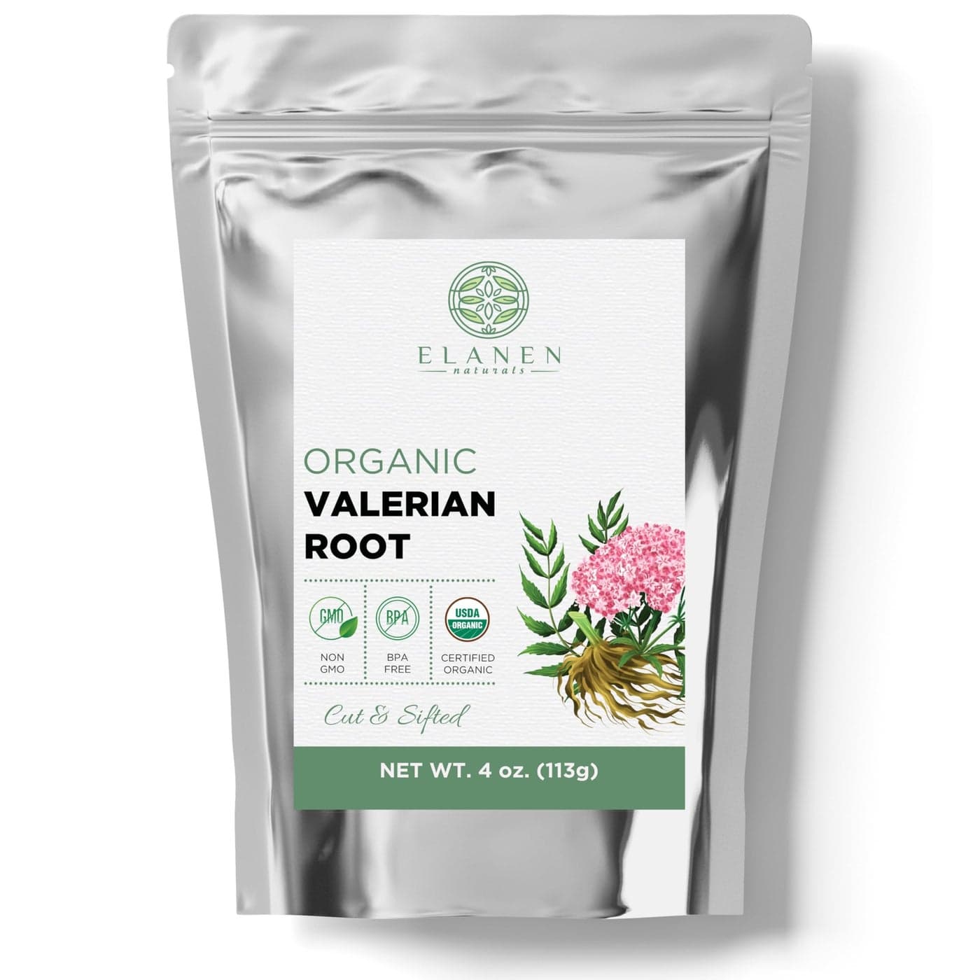 Elanen Naturals Organic Valerian Root 4 oz 113g USDA Certified Organic Valerian Root Herb Tea Te De Valeriana Para Dormir Valarian Officinalis Whole Loose Leaf Cut Sifted
